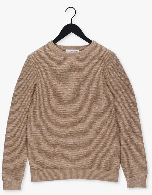 Camelfarbene SELECTED HOMME Pullover VINCE LS KNIT BUBBLE CREW NECK NAW - large