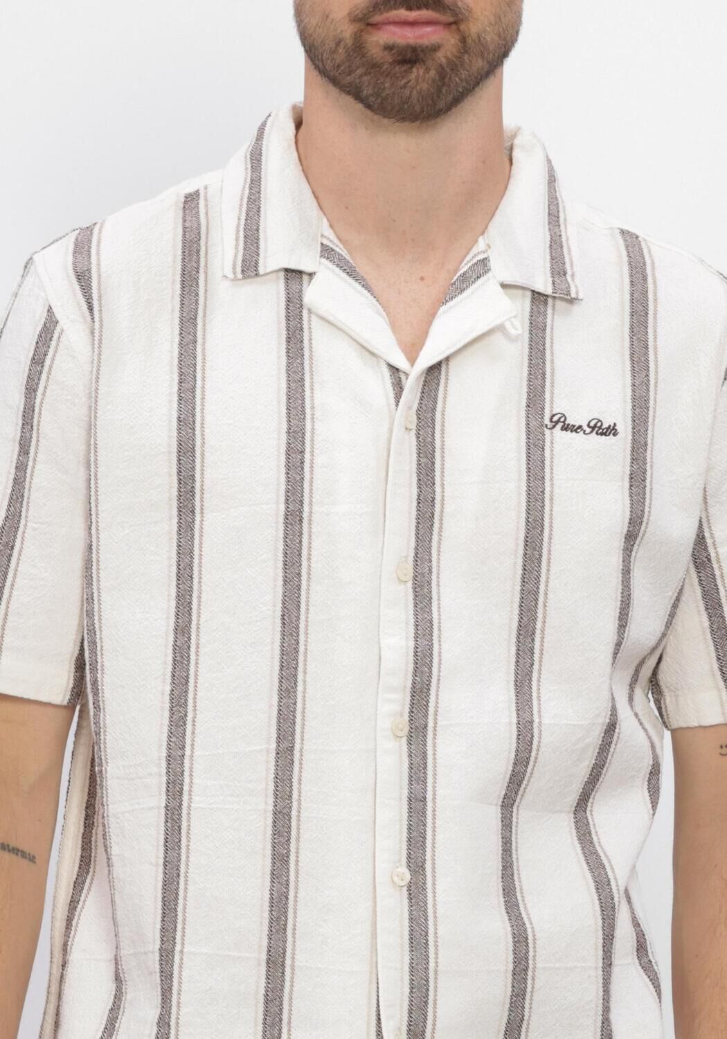 Mehrfarbige/Bunte PURE PATH Casual-Oberhemd STRIPED SHORTSLEEVED SHIRT - large