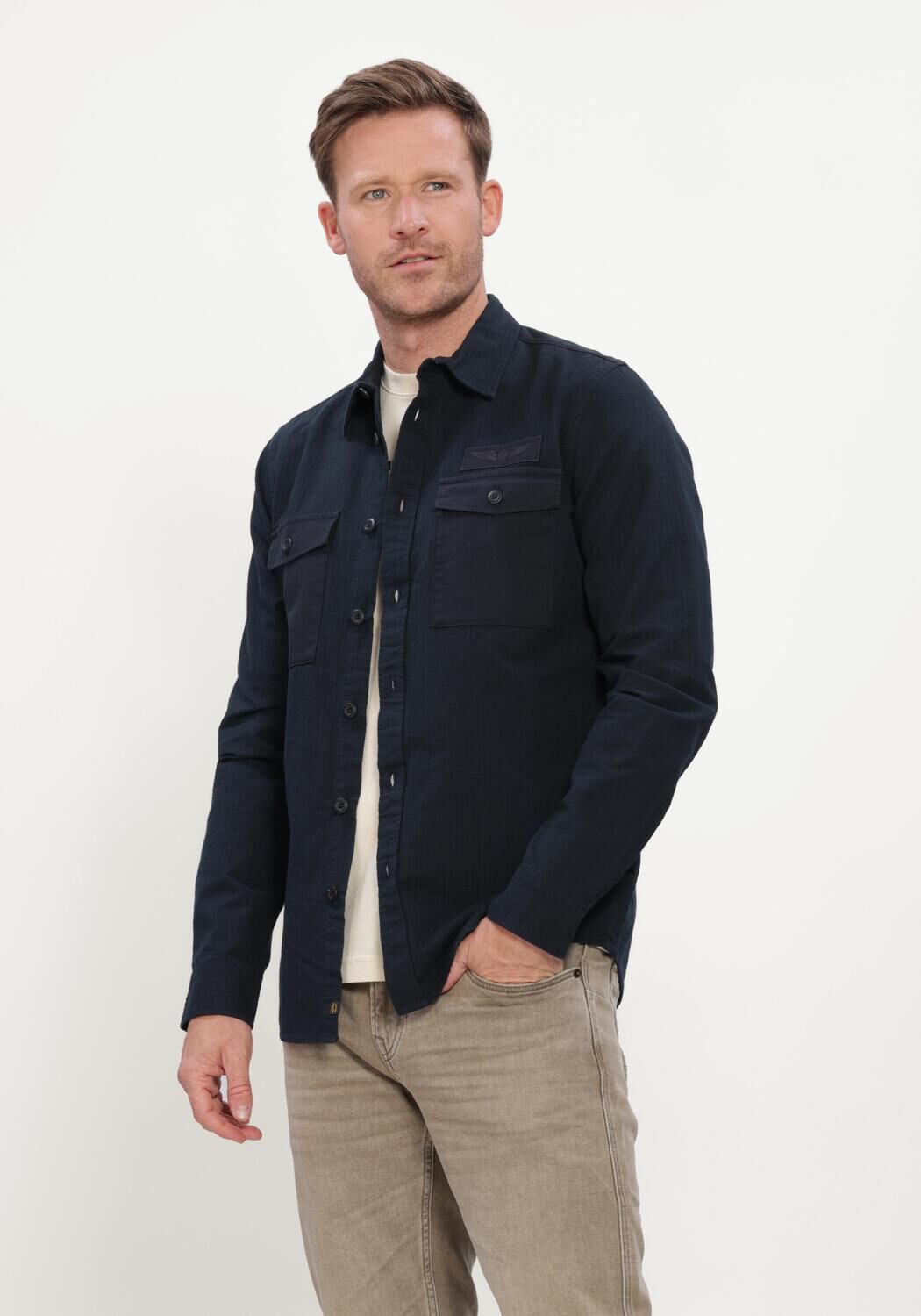 Dunkelblau PME LEGEND Casual-Oberhemd LONG SLEEVE SHIRT QUILT POPLIN - large