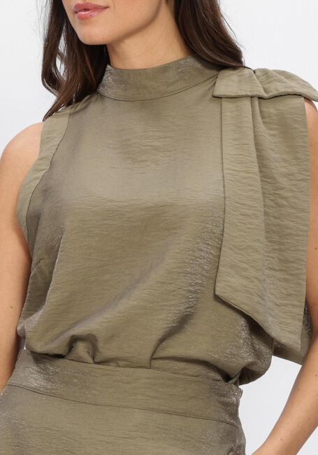 Khaki JANSEN AMSTERDAM Top ORLA TOP WS 306 SLEEVELESS TRANSPARANT BOW AT SHOULDER - large