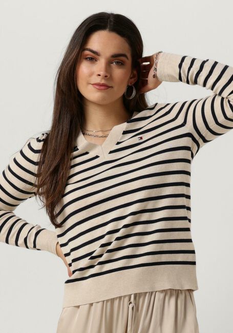 Beige TOMMY HILFIGER Pullover CO JERSEY STITCH V-NK SWEATER - large