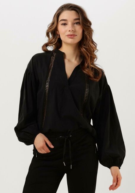 Schwarze SUMMUM Blusen TOP LACE ACCENT TENCEL/COTTON - large
