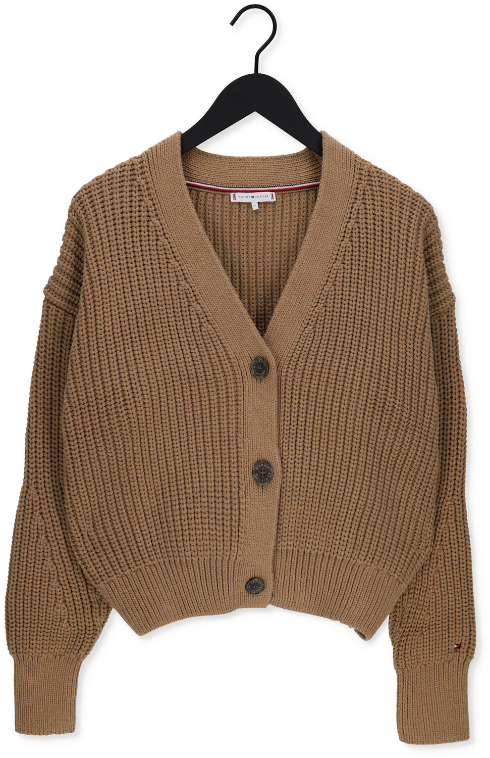 Camelfarbene TOMMY HILFIGER Strickjacke ORG COTTON BUTTON V-NK CARDIGAN