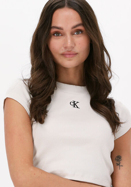 Nicht-gerade weiss CALVIN KLEIN T-shirt CK RIB CROPPED SLIM TEE - large