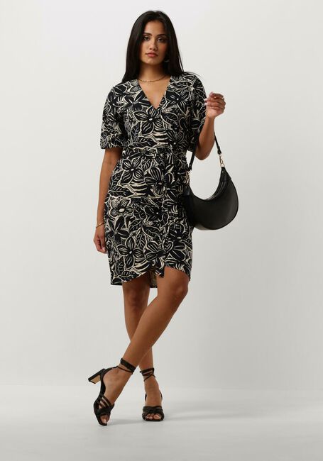 Schwarze JANSEN AMSTERDAM Minikleid VFB506 JERSEY PRINTED WRAP DRESS 3/4 SLEEVE - large