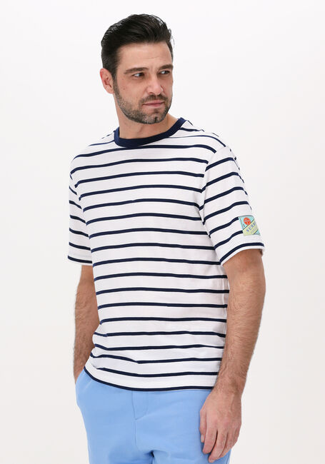 Blaue SCOTCH & SODA T-shirt STRIPED JERSEY CREWNECK T-SHIRT WITH BADGE IN ORGANIC COTTON - large