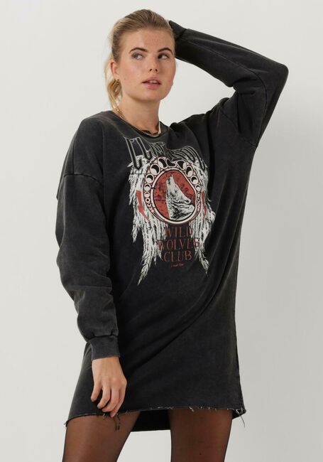 Graue COLOURFUL REBEL Minikleid WOLVES CLUB ACID WASH DROP. SH. SWEAT DRESSIO - large