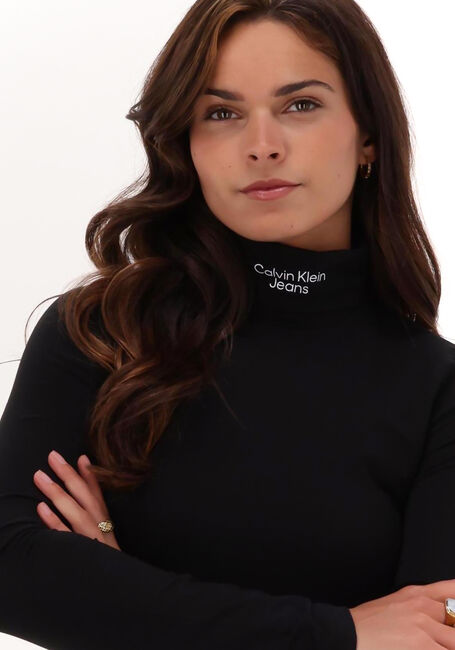 Schwarze CALVIN KLEIN Top STACKED LOGO LS ROLL NECK - large
