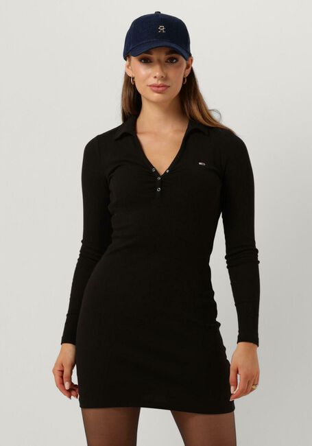Schwarze TOMMY JEANS Minikleid LS POLO DRESS - large