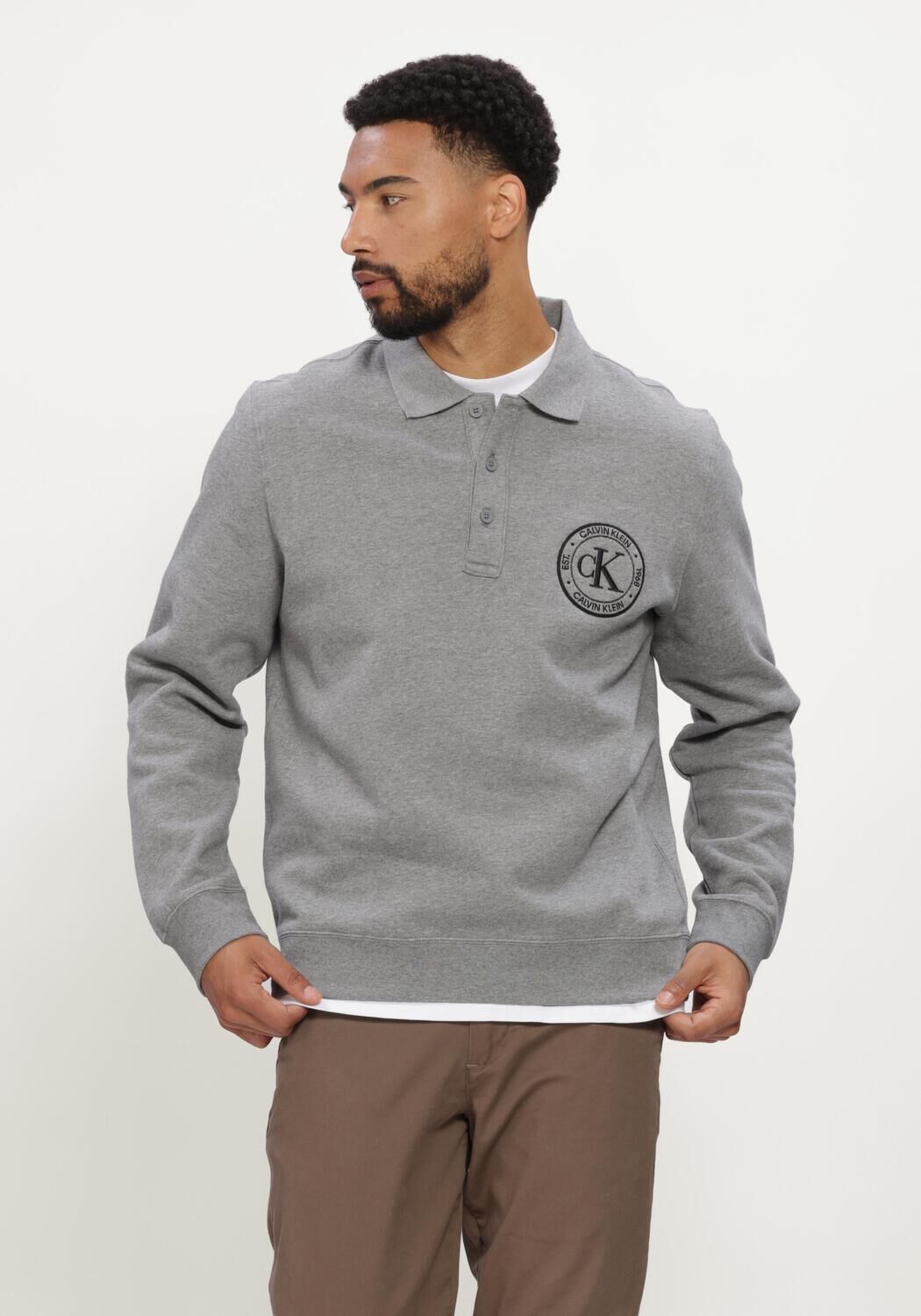 Graue CALVIN KLEIN Polo-Shirt LS 350TERRY EU GRAPHIC POLO SWEAT - large