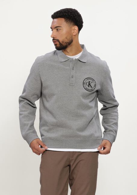 Graue CALVIN KLEIN Polo-Shirt LS 350TERRY EU GRAPHIC POLO SWEAT - large