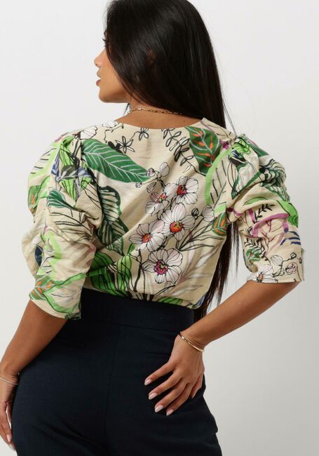 Sand JANSEN AMSTERDAM Top WB180 PRINTED WRINKEL DETAIL SHORT SLEEVE TOP - large