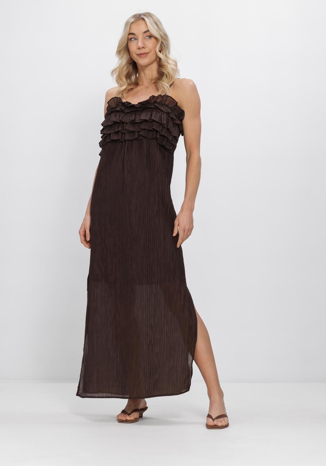 Braune OBJECT Maxikleid OBJLYNE S/L RE LONG DRESS - large