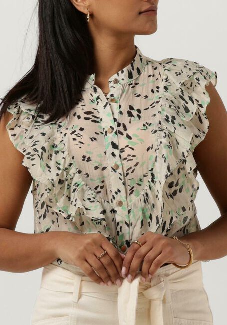 Minze SUMMUM Top BLOUSE GREEN SPOT PRINT SLEEVELESS - large