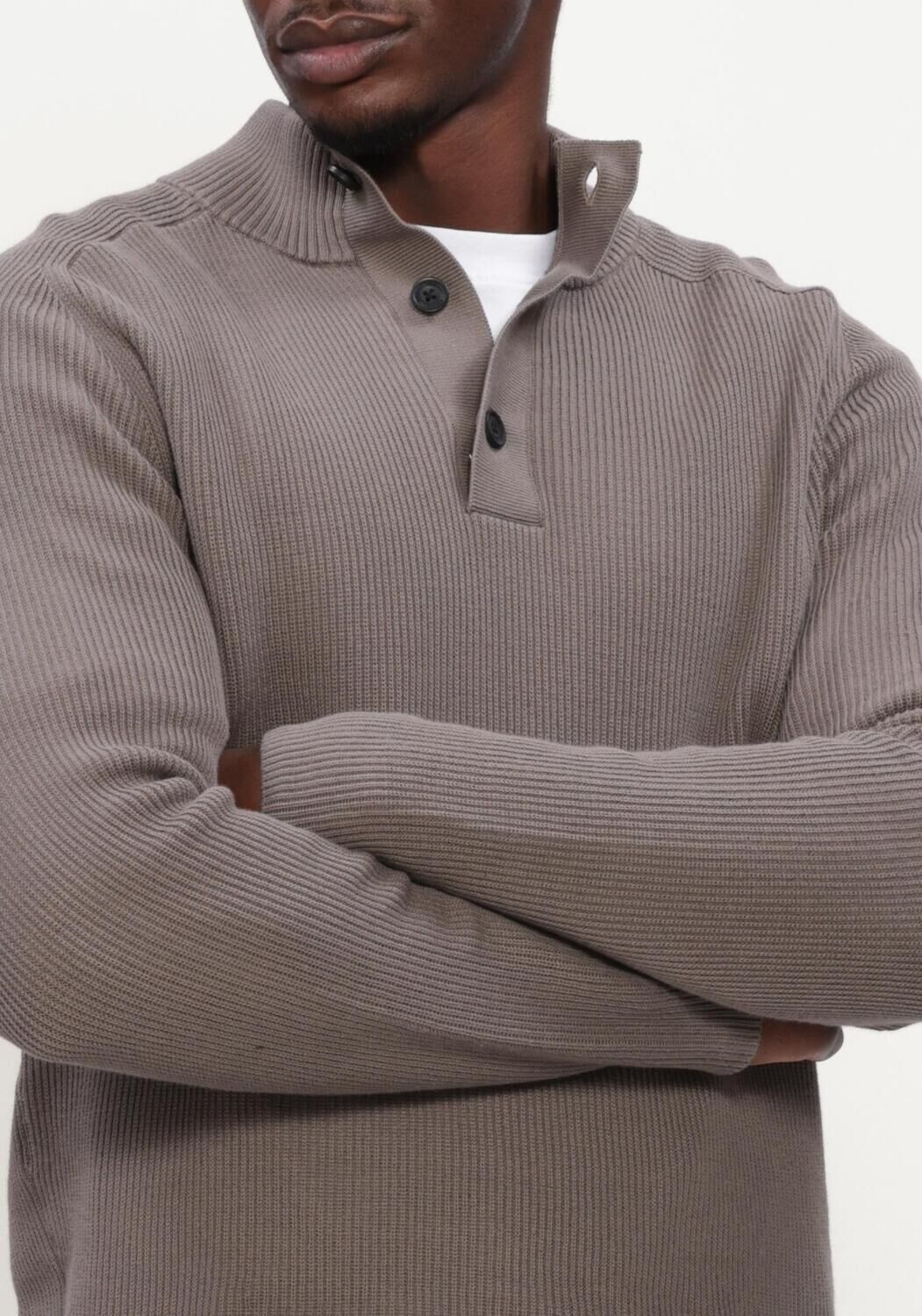 Taupe GENTI Pullover TURTLE BUTTON LS - large