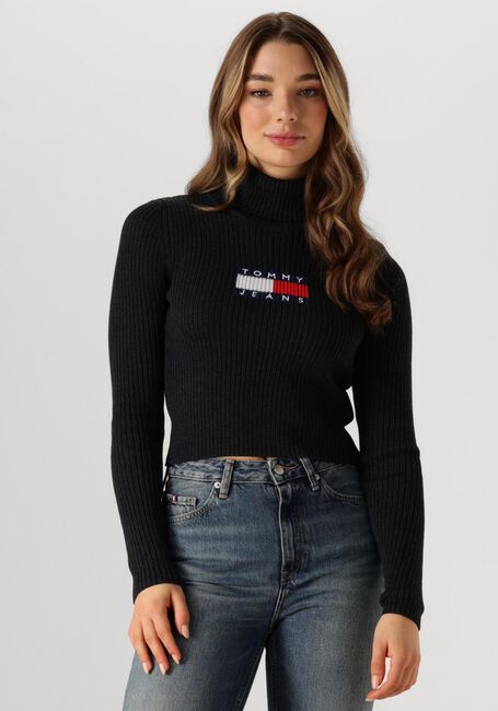 Schwarze TOMMY JEANS Rollkragenpullover TJW MELANGE TRTLNCK FLAG SWEATER - large
