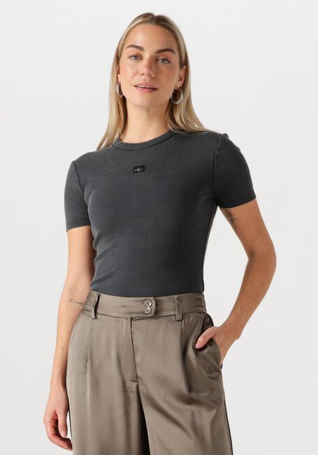 Dunkelgrau CALVIN KLEIN T-shirt WASHED WOVEN LABEL RIB FIT TEE - large