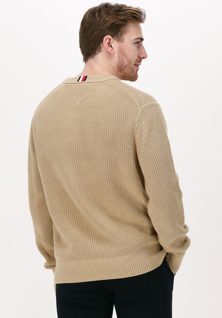 Camelfarbene TOMMY HILFIGER Pullover RIB TEXTURE CREW NECK - large