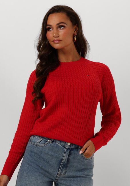 Rote TOMMY HILFIGER Pullover CO CABLE C-NK SWEATER - large