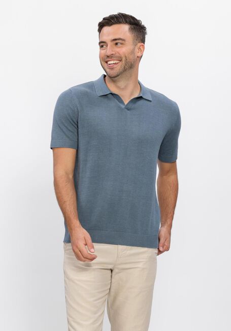 Blaue SELECTED MEN Polo-Shirt SLHMATTIS SS KNIT SUN OPEN POLO - large