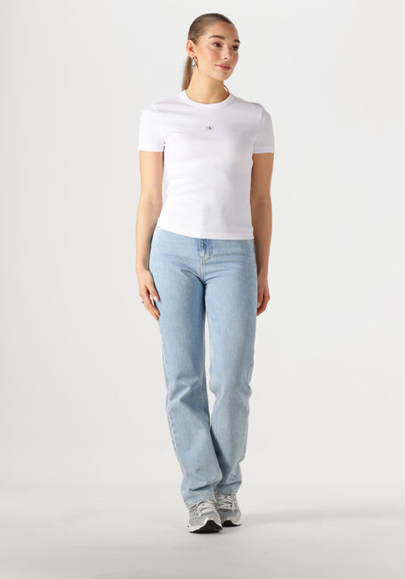 Weiße CALVIN KLEIN T-shirt WOVEN LABEL RIB FITTED TEE - large