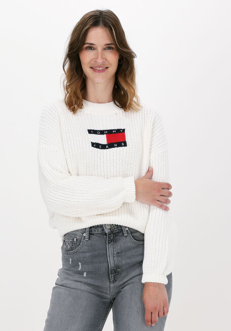 Weiße TOMMY JEANS Pullover TJW CENTER FLAG SWEATER - large