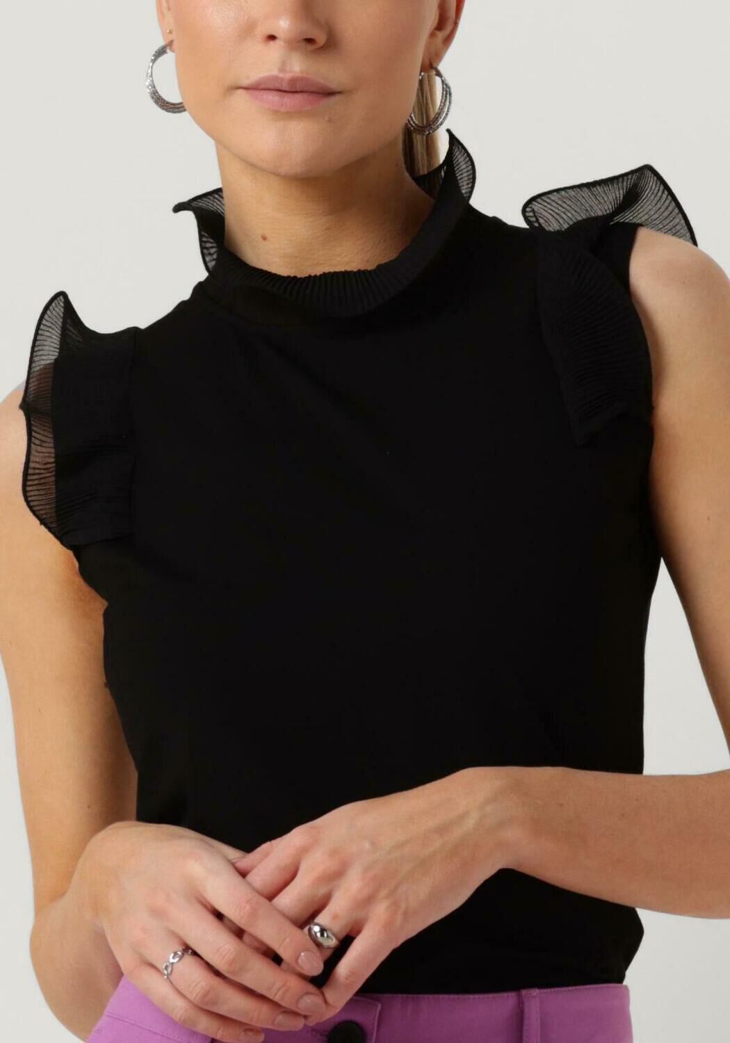 Black sleeveless ruffle top clearance