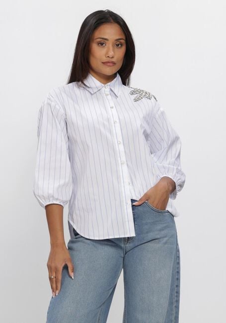 Wei&szlig;e JANSEN AMSTERDAM Blusen PARISA BLOUSE CS 772 STRIPE 3/4 SLEEVE SHINY STONES EMBELLISSEMENT AT SHOULDER - large