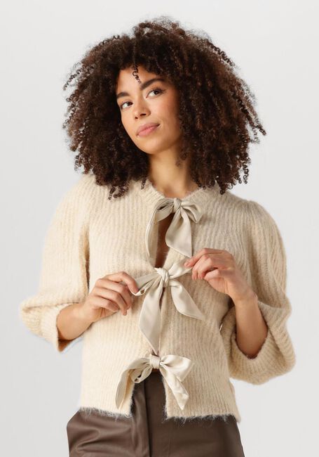 Ecru CO'COUTURE Pullover CORALIE CC BOW RIB CARDIGAN - large