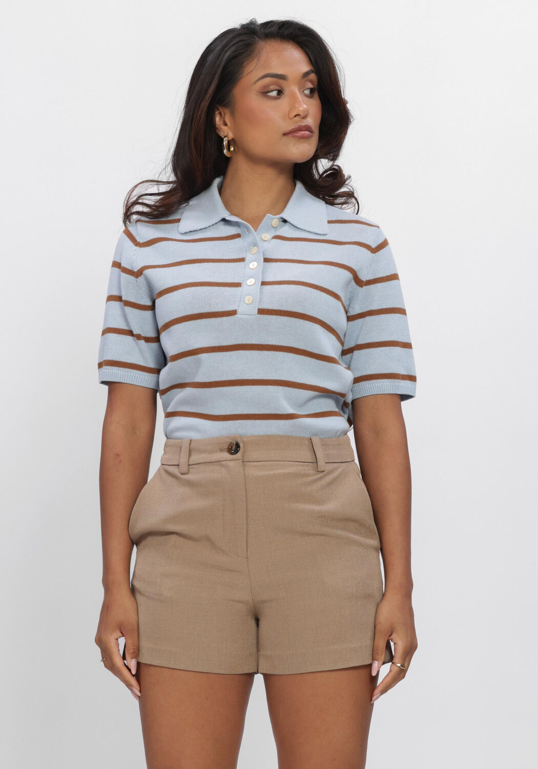 Mehrfarbige/Bunte MODSTR&Ouml;M Tops & T-shirts MALVAMD SS STRIPE POLO - large