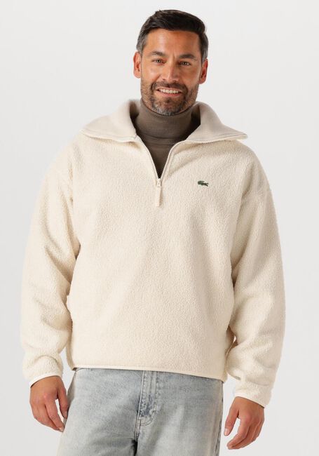 Creme LACOSTE Pullover HIGH NECK ZIPPED FLEECE SWEATSHIRT - large
