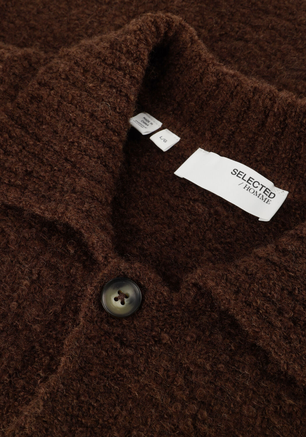 Braune SELECTED MEN Strickjacke SLHLOYD LS KNIT BOUCLE POLO - large