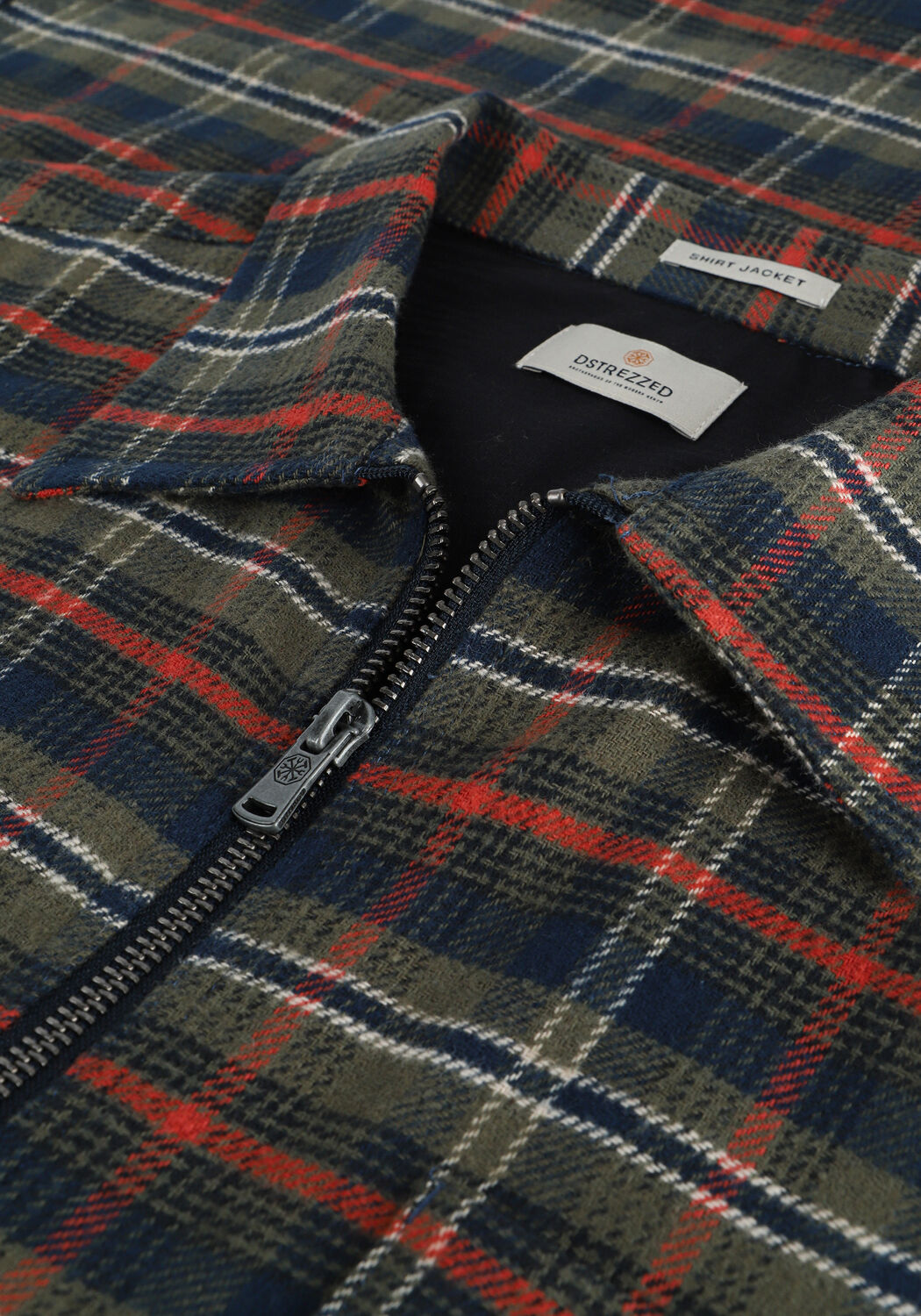 Dunkelgr&uuml;n DSTREZZED Overshirt SHIRT JACKET ZIP FLANNEL CHECK - large