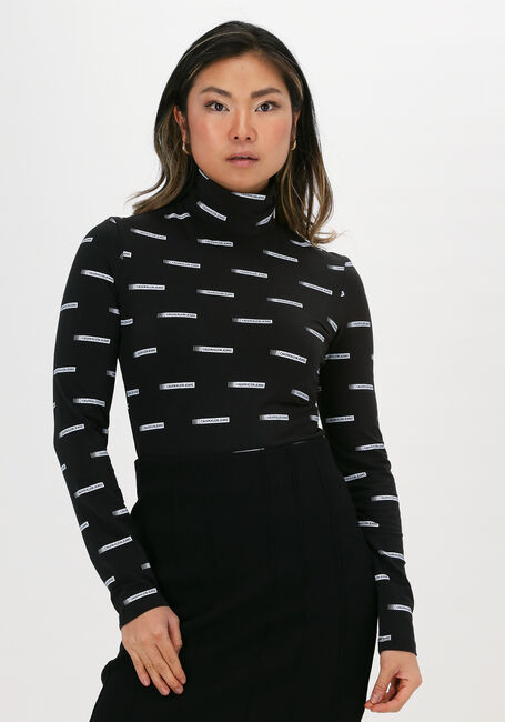 Schwarze CALVIN KLEIN Top LOGO ALL OVER PRINT LS ROLLNEC - large