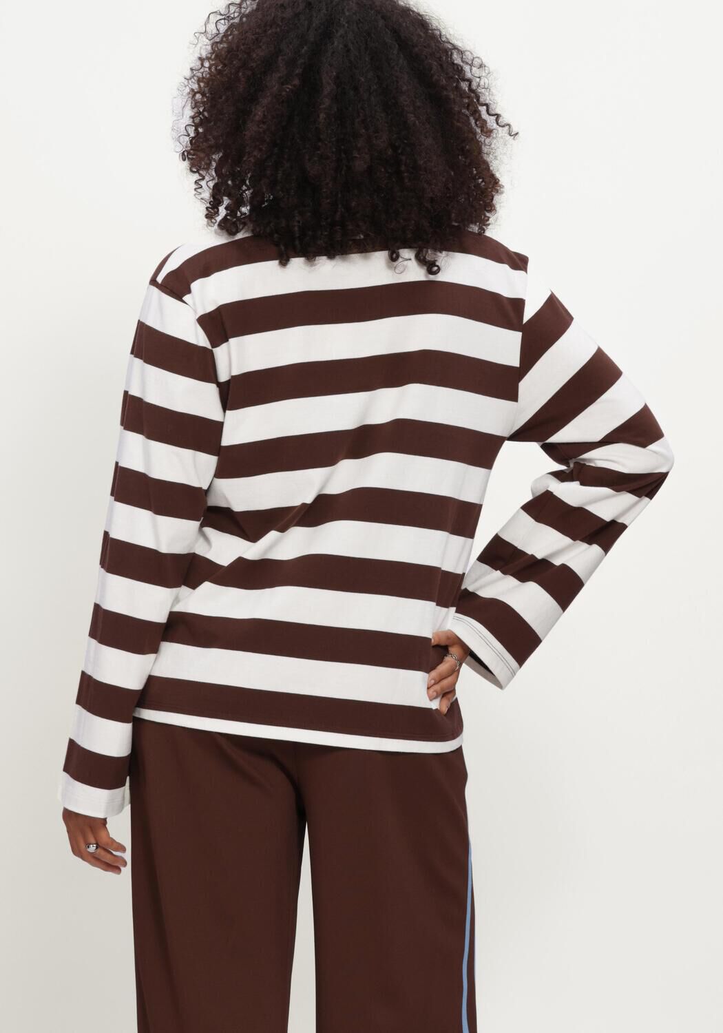 Braune POM AMSTERDAM Top JOY STRIPED BROWN WHITE - large