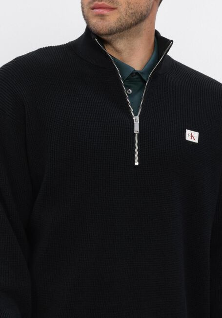 Schwarze CALVIN KLEIN Pullover LS EZ COTTON WAFFLE QUARTER ZIP - large