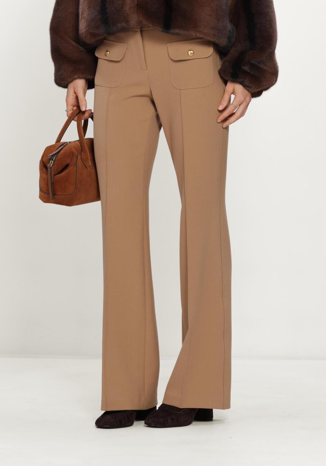 Camelfarbene CAMBIO Schlaghose FARAH POCKET LONG WOOL SUBSTITURE DOUBLE - large