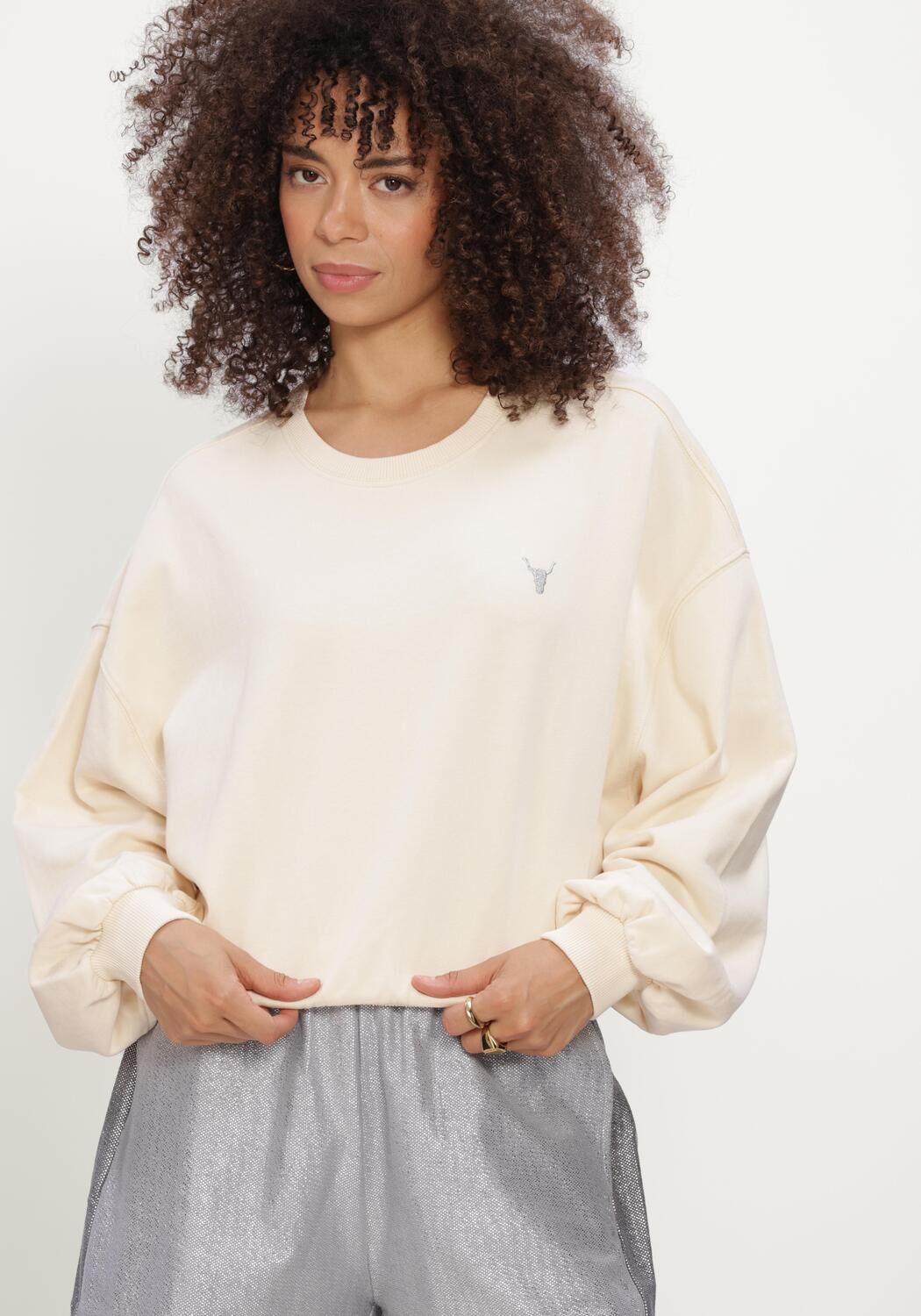 Creme ALIX THE LABEL Sweatshirt LADIES KNITTED OVERSIZED SWEATER - large