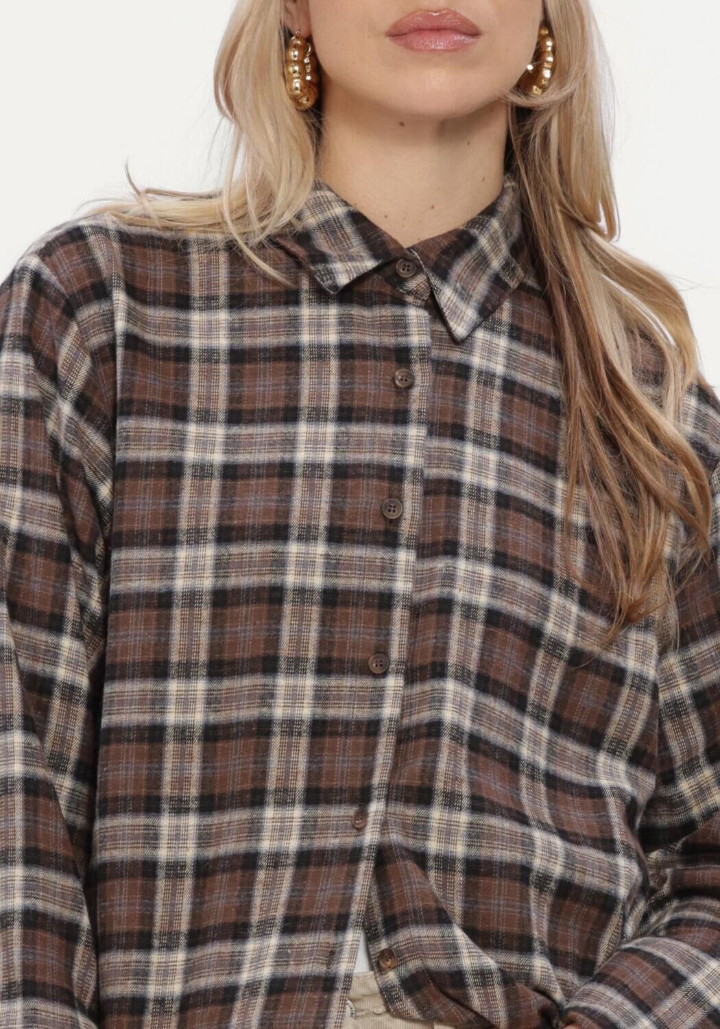 Taupe NEO NOIR Blusen DITA FLANNEL CHECK SHIRT - large