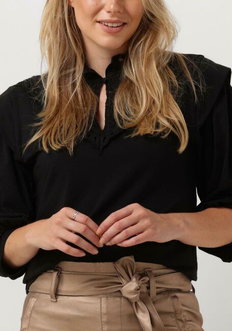 Schwarze SUMMUM Top JERSEY TOP 3/4 SLEEVE JERSEY AND EMBROIDERY MIC - large