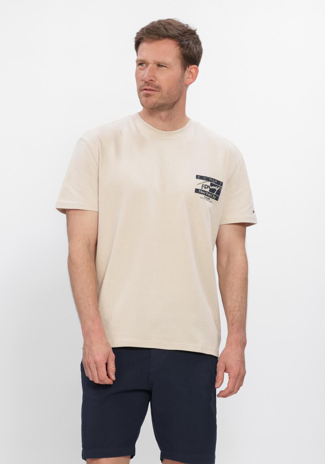 Beige TOMMY JEANS Polo-Shirt TJM REG SIGN FLAG SS TEE EXT - large