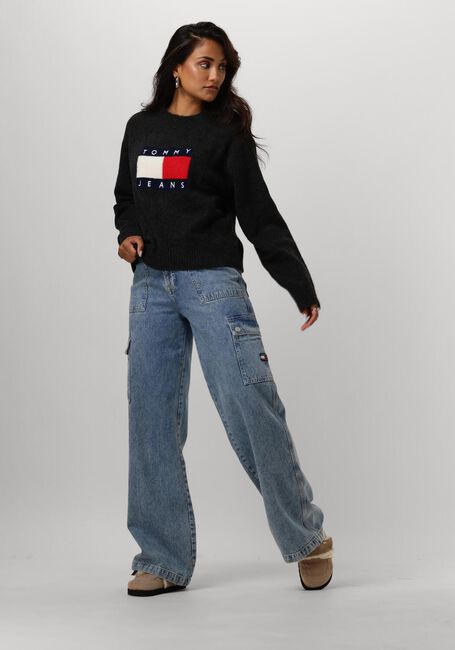 Schwarze TOMMY JEANS Pullover TJW MELANGE FLAG SWEATER - large