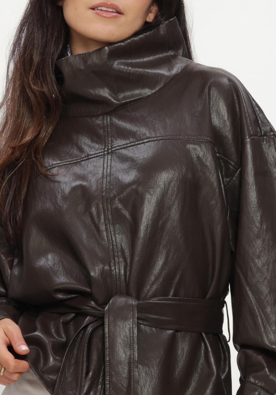 Braune CO'COUTURE Lederjack GITTCC FUNNEL NECK BLOUSE - large