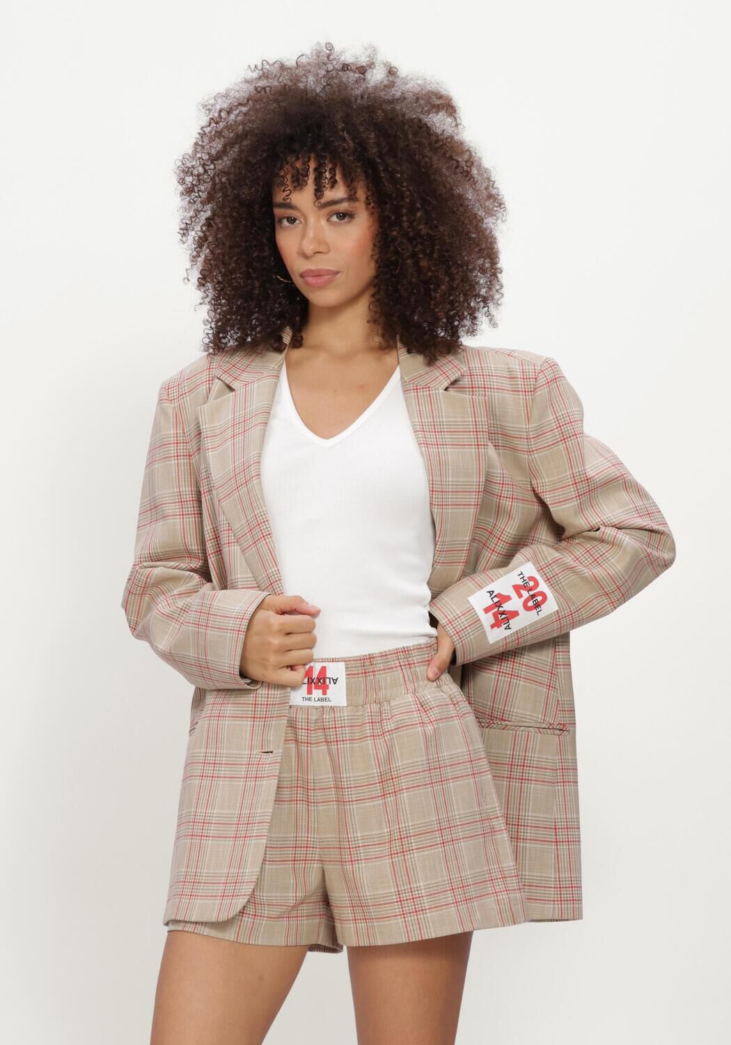 Sand ALIX THE LABEL Blazer LADIES WOVEN OVERSIZED CHECK BLAZER