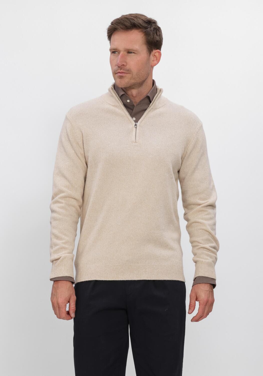 Beige PROFUOMO Pullover PULLOVER HALF ZIP - large