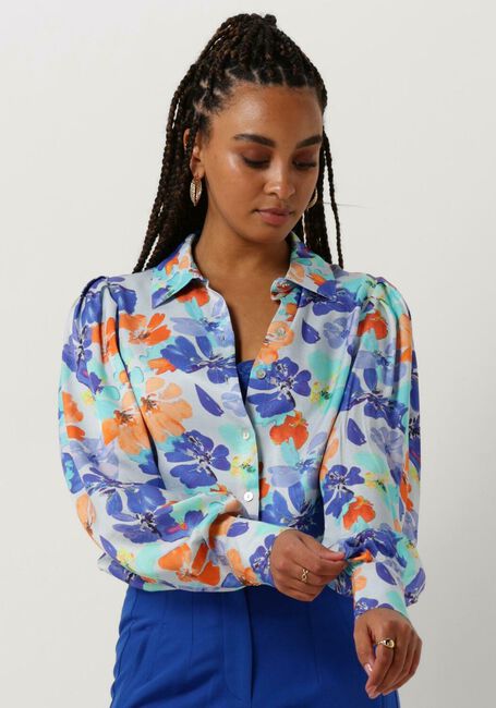 Hellblau JANSEN AMSTERDAM Blusen WP764 PRINTED BLOUSE LONG PUFFED SLEEVE - large
