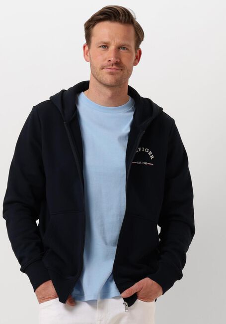Blaue TOMMY HILFIGER Strickjacke ROUNDALL HOODED ZIP THROUGH - large