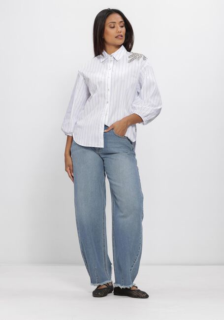 Wei&szlig;e JANSEN AMSTERDAM Blusen PARISA BLOUSE CS 772 STRIPE 3/4 SLEEVE SHINY STONES EMBELLISSEMENT AT SHOULDER - large