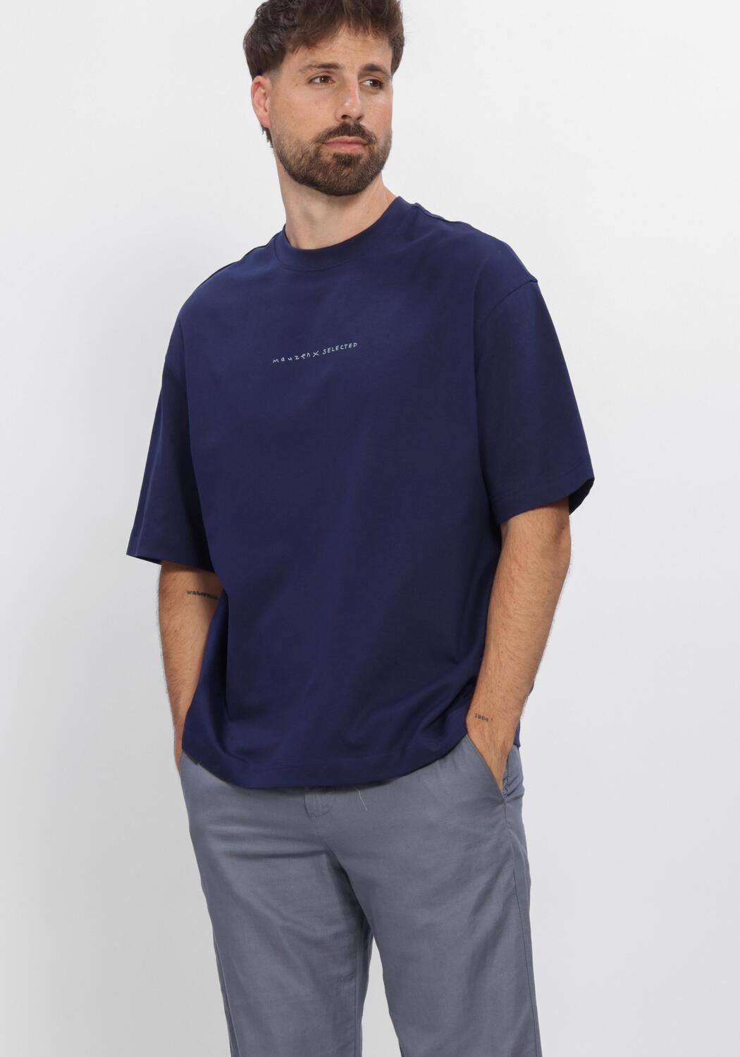 Blaue SELECTED MEN T-shirt SLHRELAXNORMAN LICENSE SS TEE - large