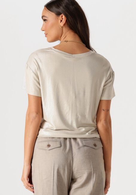 Beige SUMMUM T-shirt V-NECK TOP METALLIC COATED JERSEY - large